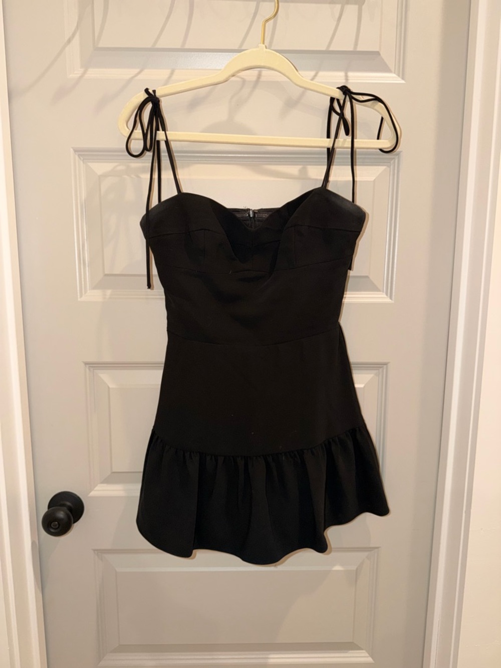 Amanda Uprichard Black Tie-Shoulder Ruffle Hem Mini Dress